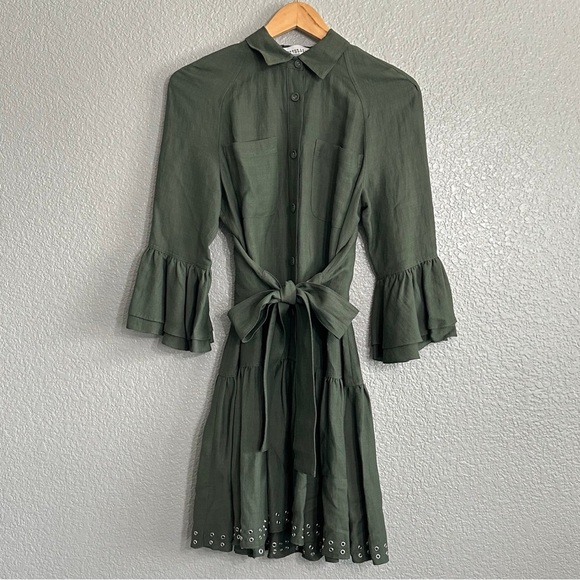 Derek Lam 10 Crosby Olive Green Grommet Hem Mini Dress sz 4 - Picture 5 of 14